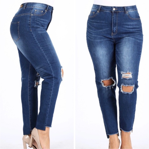 Plus Size High Waisted Ripped Stretch Skinny Jeans - Picture 2 of 3